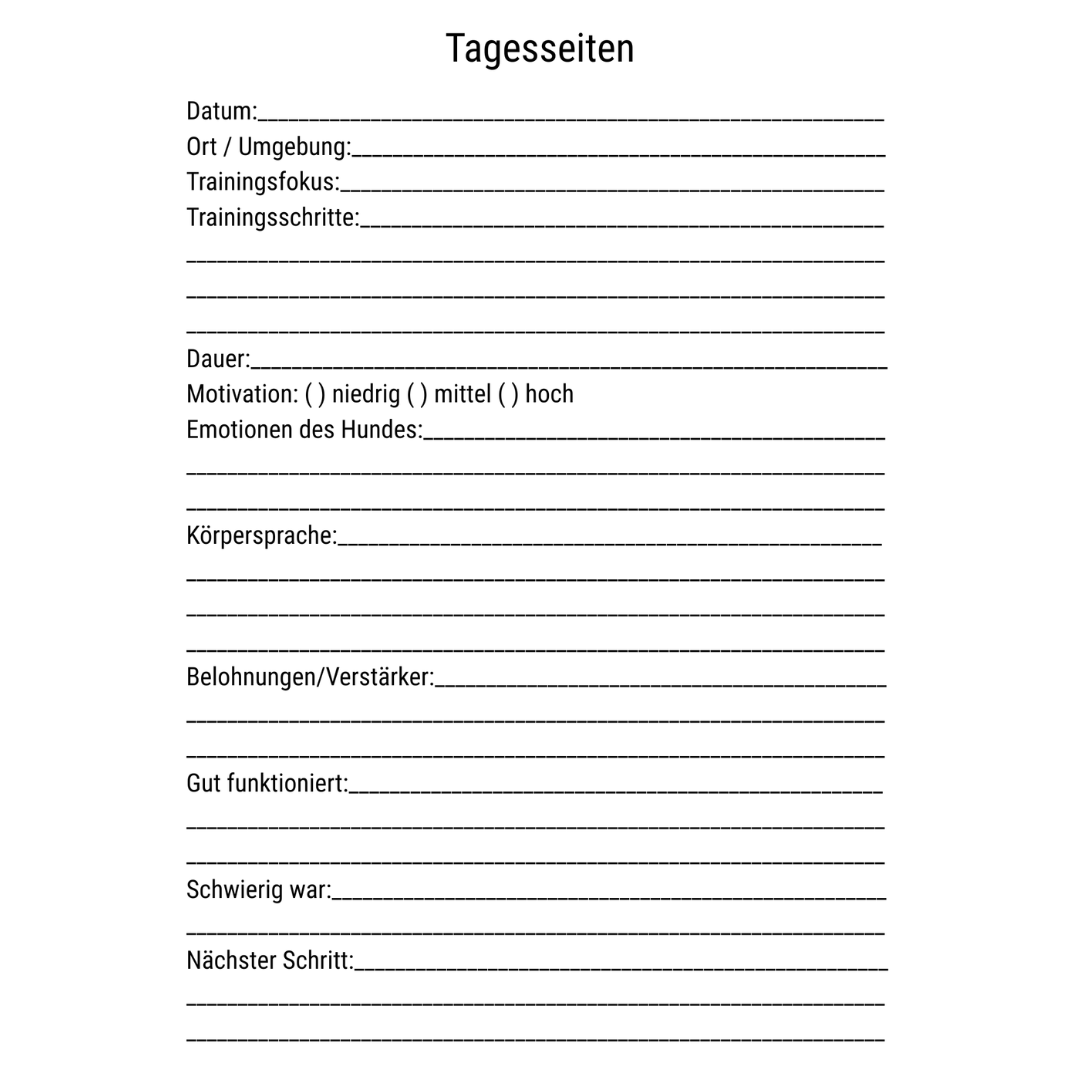 Trainingstagebuch für modernes Hundetraining: Inklusive Trainingspläne